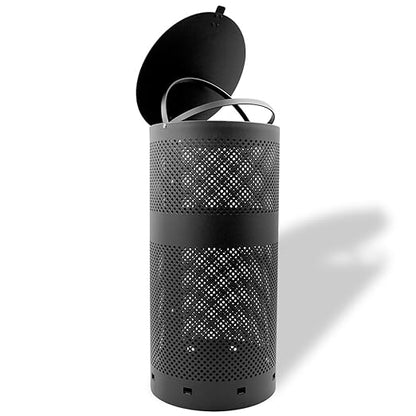 ZERO WASTE USA - Round Outdoor 10 Gallon Capacity Waste Can - 100% Rust-Free, Powder-Coated, Commercial Grade Aluminum to Withstand Weather. 10-Year Warranty (Matte Black)