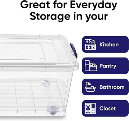 Superio Storage Bins with Lids, Clear Plastic Containers for Organizing, Stackable Totes, BPA Free, Odor Free, Organizer Boxes for Home, and Dorm (2 Pack, 42 Quart)
