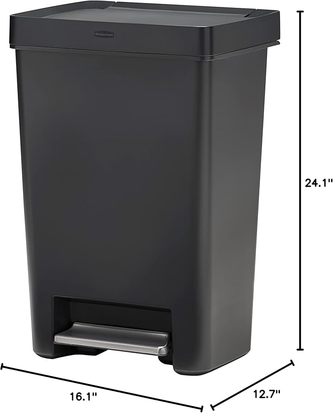 Rubbermaid Premier Series II Step-On Trash Can for Home and Kitchen, with Lid Lock and Slow Close, 12.4 Gallon, Charcoal, for Home/Kitchen/Garage/Apartment/Office