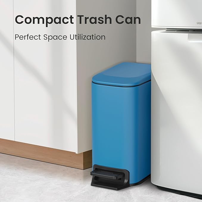 Cesun Small Bathroom Trash Can with Lid Soft Close, Step Pedal, 6 Liter / 1.6 Gallon Stainless Steel Garbage Can with Removable Inner Bucket, Anti-Fingerprint Finish (Blue)