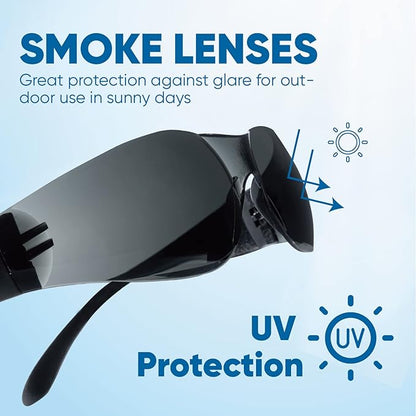 amoolo Tinted Safety Glasses Bulk of 24, Protective Safety Sunglasses, Dark Smoke Lenses for UV Protection, ANSI Z87.1 Impact Resistant Eye Protection for Work, Lab, Construction