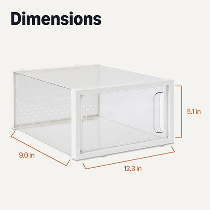 Amazon Basics Stackable and Foldable Clear Shoe Storage Organizer Box, Small, Pack of 12