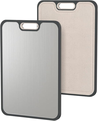 2IN1 Titanium Cutting Boards for Kitchen,Metal Cutting Boards With Pure Titanium and Wheat Straw PP,Double Sided Chopping Board with Juice Groove Dishwasher Safe Easy to Clean Non Toxic 15"X10"