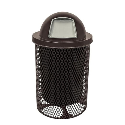 COATEDOUTDOORFURNITURE RDT-BRW Heavy Duty 32 Gallon Round Trash Receptacle, Liner Included, Brown with Black Dome, Made in America
