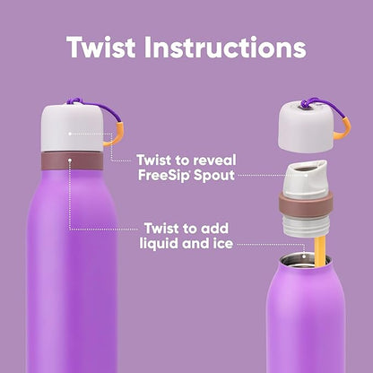 Owala FreeSip Twist Insulated Stainless Steel Water Bottle with Straw for Sports and Travel, BPA-Free, 18-oz, Purple (California Grapevine)