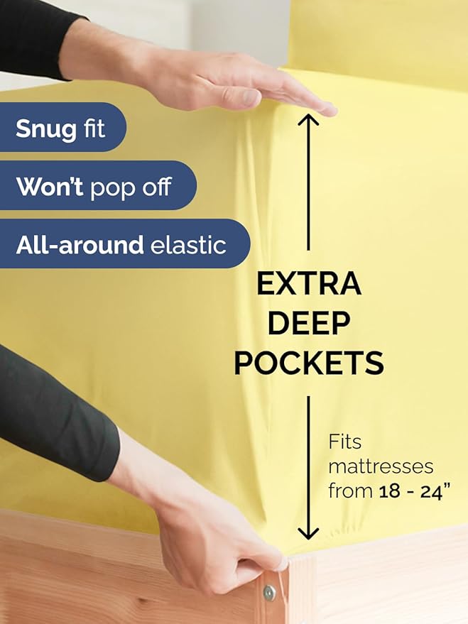 Extra Deep Pocket Twin XL Sheets - 3 Piece Breathable & Cooling Bed Sheets - Hotel Luxury Bed Sheet Set - Soft, Wrinkle Free & Comfy - Easily Fits Extra Deep Mattresses - Deep Pocket Yellow Sheets Set