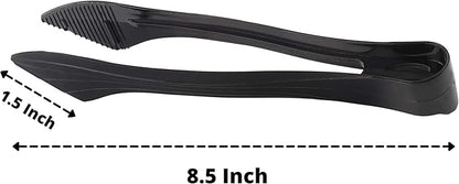 PARTY BARGAINS 8.5 Inches Plastic Serving Tongs, 6 Pack, Premium Quality & Heavy-Duty Black Plastic Tongs for BBQ, Salads, Grilling, Buffets, & Kitchen