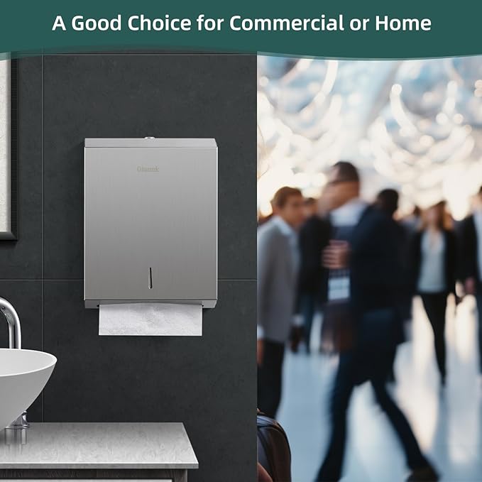 Paper Towel Dispenser Wall Mount, Large Commercial C/Z Tri Fold Multifold Hand Towels Dispenser, Brushed Stainless Steel Paper Towel Holder with Lock for Bathroom, Restroom and Public Places