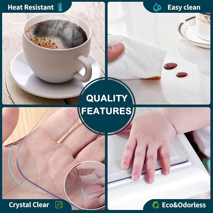 Clear Plastic Table Protector PVC Tablecloth Cover Vinyl Table Cloths Easy Clean Waterproof Wipeable Furniture Desktop Topper Pad for Dining Kitchen Conference Coffee Computer Desk Mat 40x75 inch