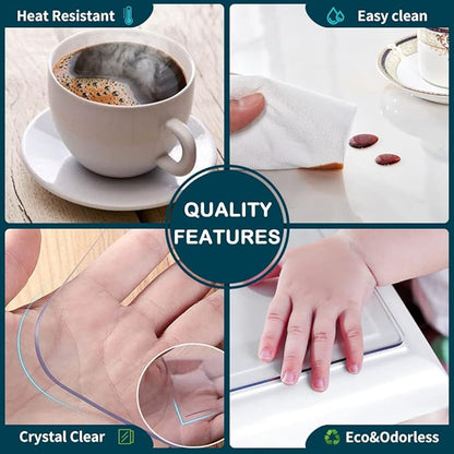 Wadrac Multisize Plastic Clear Table Cover Protector-1.5mm Thick 32x66 inch Clear Chair Mat Anti Scratch Non-Slip Waterproof Desk Cover Mat for Hardwood Floor Dining Room Coffee Table Standing Desk