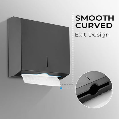 Commercial Paper Towel Dispenser for Multifold - Paper Towel Dispenser Wall Mount, Large Capacity Stainless Steel Tissue Holder, Suitable for Bathrooms and Public Places, Matte Black