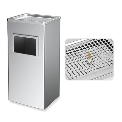 BEAMNOVA Trash Can Indoor Outdoor Metal Stainless Steel Commercial Garbage Can Industrial Garbage Enclosure Inside Cabinet with Lid Waste Container, Color Metallic, 31*25*61 cm / 12.2*9.8*24 in