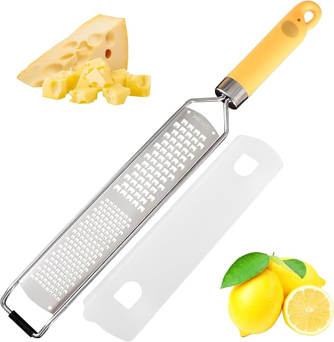 Elephant-Shaped Handle Cheese Grater & Lemon Zester, Stainless Steel Cheese Shredder with Fine/Coarse Sharp Blades, Protective Cover, Kitchen Gadgets for Parmesan, Ginger, Garlic, Chocolate & Veggies