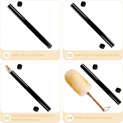 Lambs Wool Duster with Solid Bamboo Handle,Leather Hang Strap,18.9 inch Long,Natural Feather Duster for Cleaning Ceiling Fans,Window Blinds,Computer Screens,Bookshelves etc