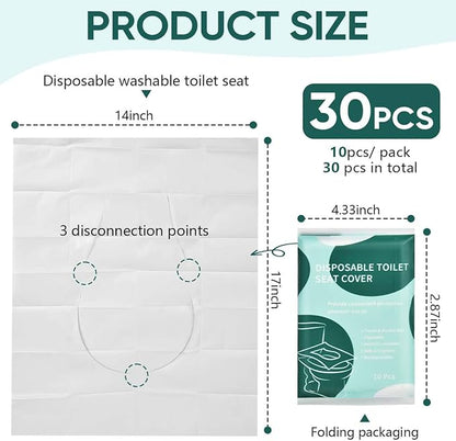 30 Pcs Disposable Flushable Paper Toilet Seat Covers Travel Supplies Essentials for Airplane, Public Restrooms, Bathroom, Hotels, Camping, Kids or Adults