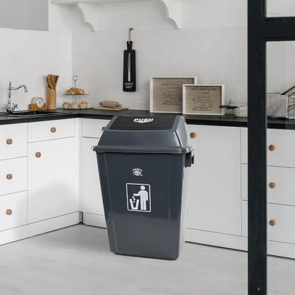 4 Packs Large Garbage Bin with Lid, Plastic Kitchen Waste Bin, 13 Gallon, Grey