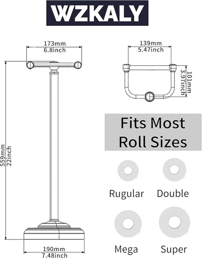 Black Toilet Paper Holder Stand, Matte Black Toilet Paper Holder Free Standing, Post Pivoting Design & Stable Weighted Base SUS304 Stainless Steel for Bathroom(Mega Roll)