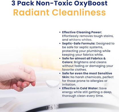 Truly Free OxyBoost - Oxygen Whitener & Clothes Stain Remover Laundry Detergent Powder with Sodium Percarbonate - Brightens Whites & Safe for Colors - Non-Chlorine, Gentle Yet Powerful - Pack of 3