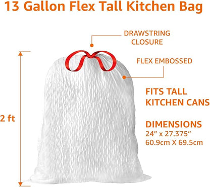 Amazon Basics Ultra-Force Tall Kitchen Drawstring Trash Bags, Classic Clean Scented, 13 Gallon, 80 Count, Pack of 1