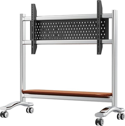Stainless Steel Art Rolling TV Cart, Mobile TV Stand for 65-110inch TVs, Heavy Duty TV Stand with Wood Shelf&Large Storage Pegboard 220 lb. Load Capacity, Max VESA 1200x600mm (Style 1)