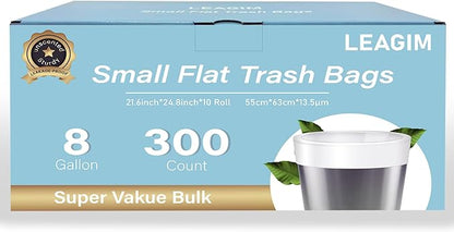 300 Count 8 Gallon Trash Bags, 13 Micron Extra Thick Medium Garbage Bags, 7-9 Gallon Unscented White Wastebasket Can Liners for Bathroom Kitchen Home Office