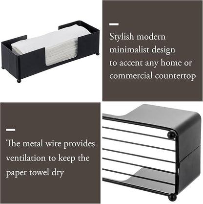 MyGift Modern Matte Black Metal Tabletop Paper Hand Towel Holder, Commercial Countertop Tissue Dispenser Tray