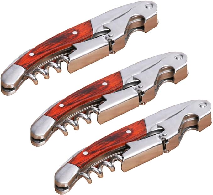 Professional Waiter Corkscrew Wine Key for Bartenders Set of 3,With Long Rosewood Handle Stainless Steel Handle Wine Opener for Bar Restaurant Waiters, Sommelier, Bartend (Long Wood 3 Packs)