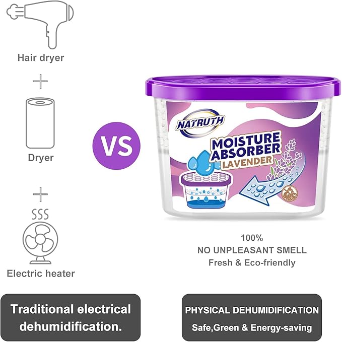 NATRUTH Moisture Absorbers 10.5OZ*6-Pack With Lavender Scent,Portable Closet Dehumidifier, Odor Eliminator Absorber Bucket,Humidity Absorber,Cleaner Air Dehumidifier for Closet,Bathrooms, Boats
