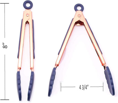 COOK WITH COLOR Stainless Steel Silicone Tipped Kitchen & BBQ Tongs Set, 2 Pc Mini Tongs, Blue