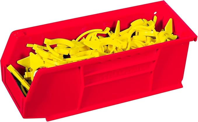Akro-Mils 30224 AkroBins Plastic Storage Bins, Space-Saving Stackable Bins for Garage, Pantry, Craft Organization, 11" L x 4" W x 4" H, Red, 12-Pack