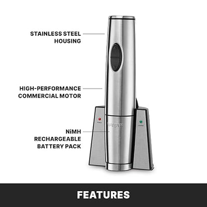 Waring Commercial WWO120 Portable Electric Wine Bottle Opener with Recharging Station,Silver