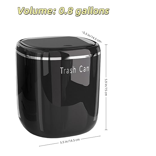 0.8 Gallon Desktop Mini Trash Can with Push-Open Lid, Small Waste Baskets Includes 50 Free Bags, Small Eco-Friendly PP Waste Bin for Office Desk, Bedroom, Bathroom Tiny Garbage Can (Black)