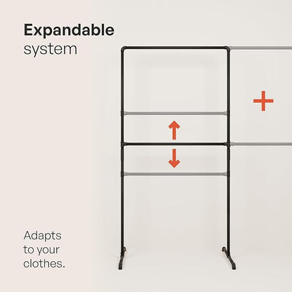 pamo Industrial Pipe Clothing Rack with Shelf - 220 lbs Capacity - Free Standing Clothes Rack and Walk In Closet for Wardrobe