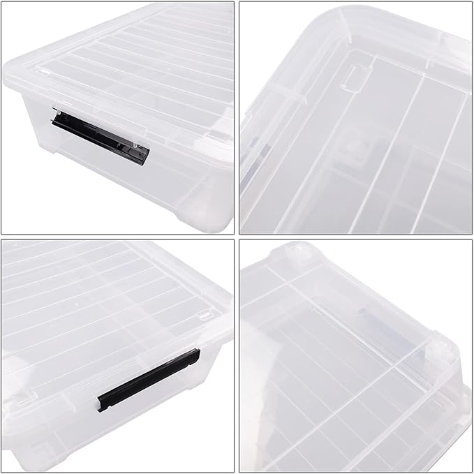 40 Quart Clear Plastic Underbed Storage Container, Wheeled Latching Storage Box for Shoes, Bags, Clothes, Set of 3