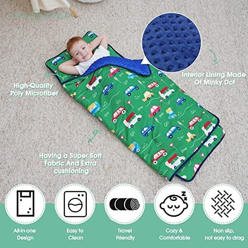 ACRABROS Toddler Nap Mat with Pillow and Blanket, Large Rolled Napping Mats,Slumber Bags for Boys Girls,Kids Sleeping Bag for Daycare, Preschool Travel