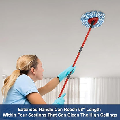 2 Pack Spin Mop Replacement Head,1 Base,4-Section Sturdy Iron Mop Handles Compatible with O Ceda EasyWring RinseClean 2 Tank System Mop,Oceda Mop Refills and Mop Stick 30" to 58" Set to Floor Clean