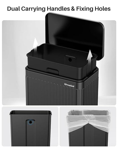 Lovewind 60 Liter/ 16 Gallon Stainless Steel Trash Can with Soft-Close Lid, Large Footstep Garbage Can with Roman Texture, Removable Inner Buckets, Recycling Bin for Kitchen Office, Black