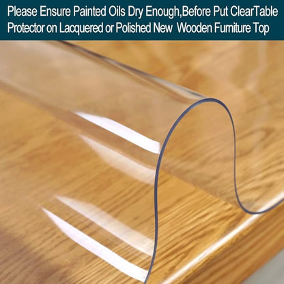 Wadrac Custom Thick Clear PVC Table Top Protector Mat Plastic Table Pad Cover Circle Folding Easy Clean Wooden Furntiure Coffee Dining Room Protective Table Pad Mat Dia. 46 inch Round