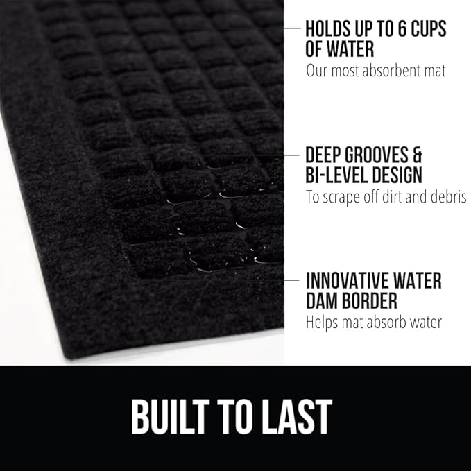 GORILLA GRIP Front Door Mat, 47x35, Indoor Outdoor Ultra Absorbent HydroAbsorb Doormat, Absorbs Up to 6 Cups of Water, Stain and Fade Resistant, Rubber Backing Doormats, Captures Dirt, Black