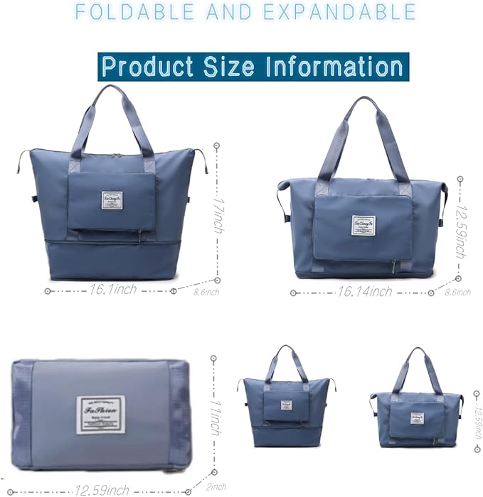 Large Capacity Foldable Travel Bag, Expandable lightweight Carry on Bag, Dry with Wet Separation Spor Duffel Bags