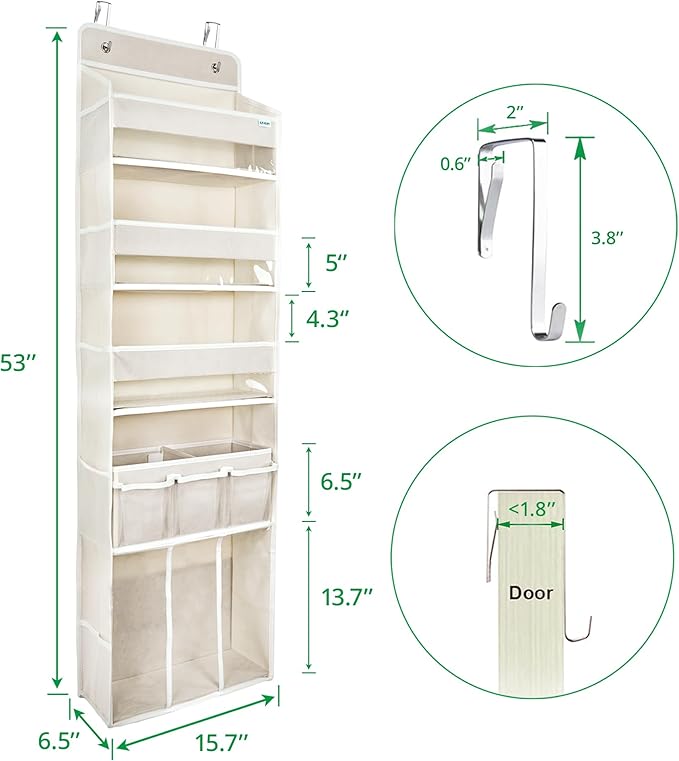 Door Hanging Storage Organizer,with 3 Bins 1 Movable Baby Diaper Caddy,1 Large capacity diaper stacking storage Organizer,10 Side Pockets ,Bedroom Door Storage for Nursery Baby Essentials. (Beige)