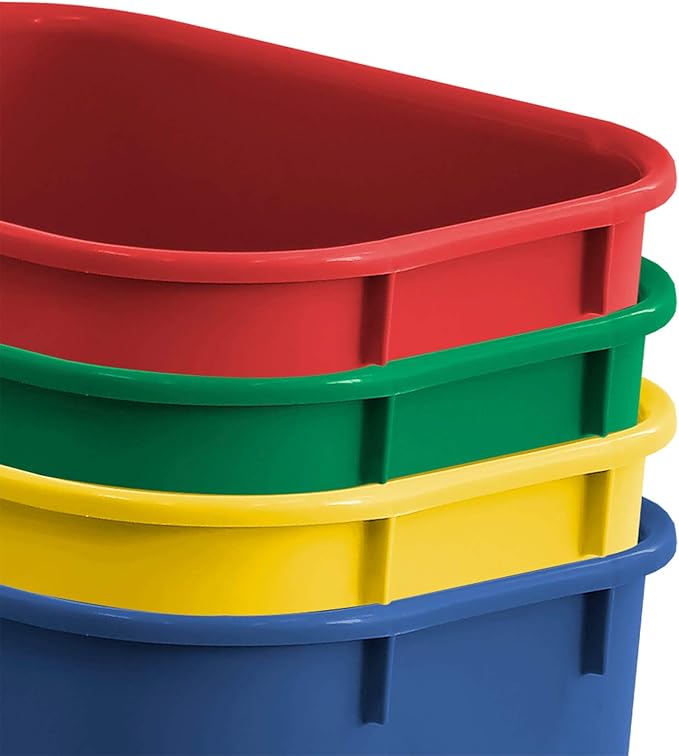 Acrimet Wastebasket Bin for Recycling, 6.75 Gallon/ 27 Quart/ 25.552 Liter (Made of Plastic) (Metal/Yellow, Paper/Blue, Glass/Green, Plastic/Red) (Set of 4)