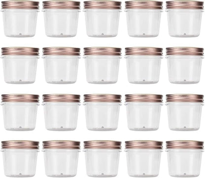 novelinks 4 oz Clear Plastic Jars with Rose Gold Lids – Small Round Refillable Storage Containers for Spices, Food, Crafts, and DIY Gifts – BPA-Free, Leakproof, 20 Pack