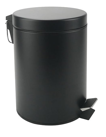 Stainless Steel Small Trash Can with Lid & Step Pedal - 5 Liters/1.3 Gallon Soft Close Waste Basket with Removeable Inner Bucket - Garbage Can for Bathroom, Bedroom, Kitchen & Office (Black)