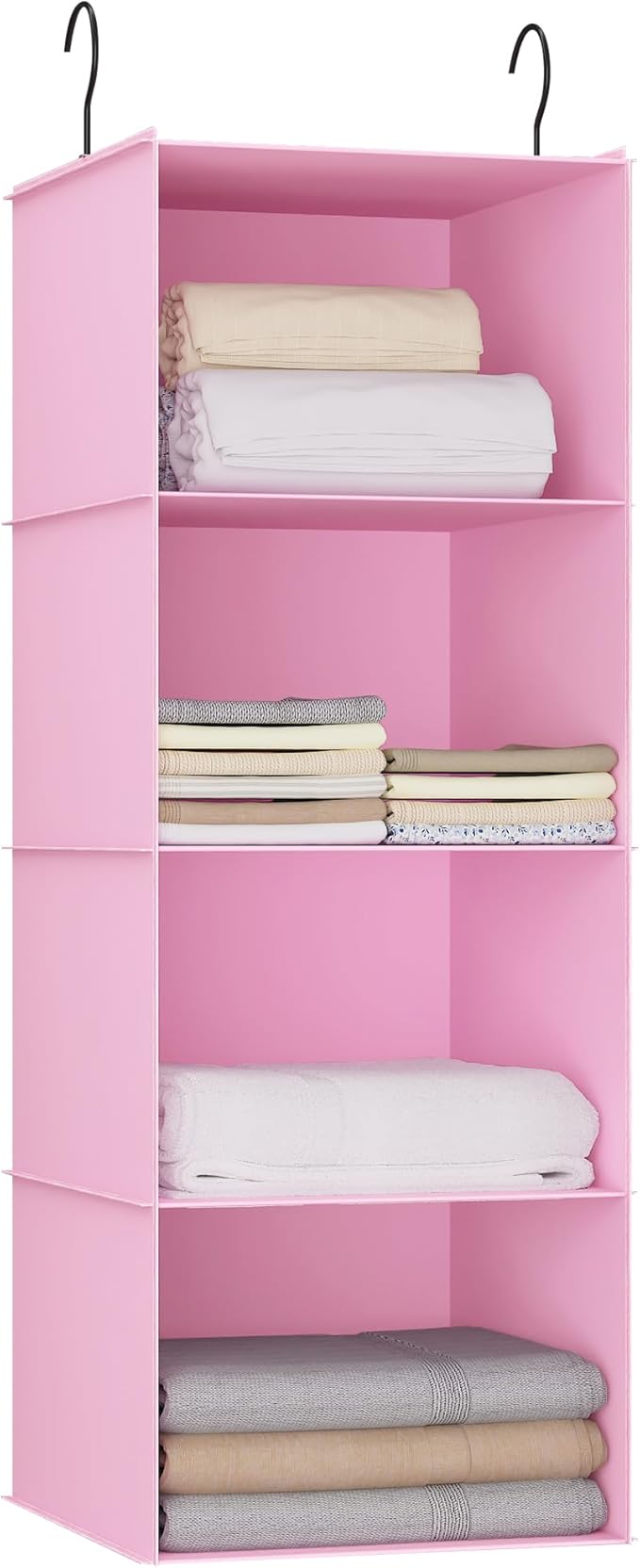 Hanging Closet Organizer, Easy Mount Foldable 4-Shelf Hanging Closet Wardrobe Storage Shelves, Clothes Handbag Shoes Accessories Storage, Washable Oxford Cloth Fabric, Pink