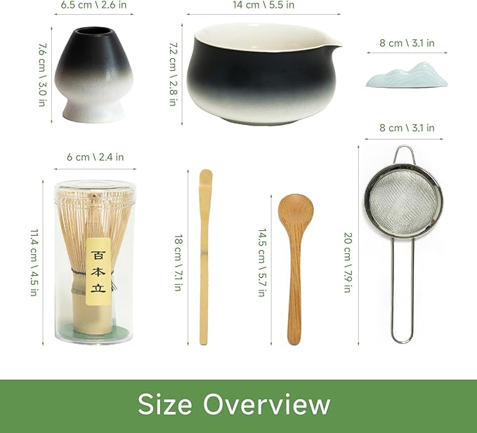 Matcha Whisk Set – 7 Pcs Japanese Tea Set with Bowl, Bamboo Whisk, Scoop, Holder, Sifter – Traditional Matcha Kit for Ceremony, Gift for Matcha Lovers