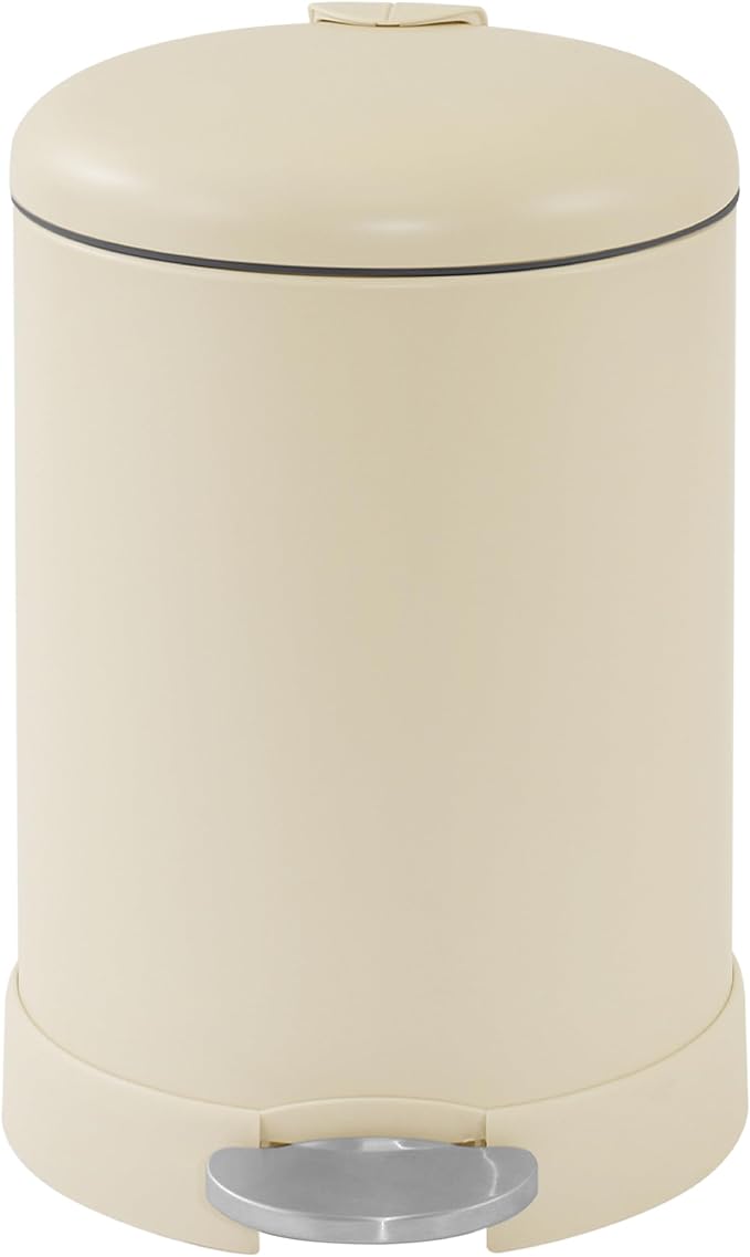 Glad Small Trash Can, 1.2 Gallon | Round Stainless Steel Garbage Bin with Soft Close Lid & Step Foot Pedal | Metal Waste Basket with Removable Inner Bucket, Almond