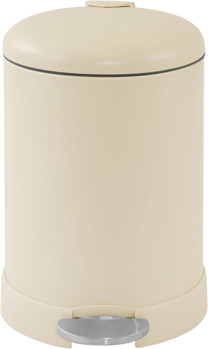 Glad Small Trash Can, 1.2 Gallon | Round Stainless Steel Garbage Bin with Soft Close Lid & Step Foot Pedal | Metal Waste Basket with Removable Inner Bucket, Almond