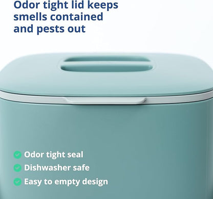 BLUE GINKGO Kitchen Compost Bin [2.6L / 0.69 GAL] – Filter-Free, Odor-Tight Countertop Food Waste Pail with Handles (Made in Korea, Green)