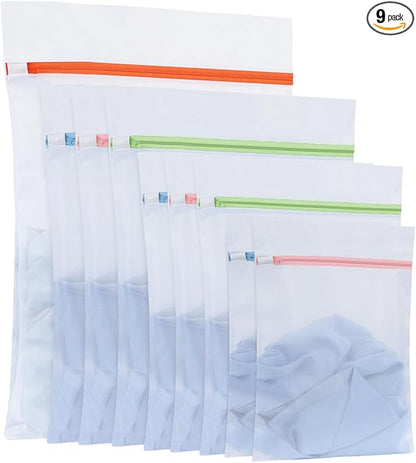 OTraki 9 PCS Mesh Laundry Bags for Delicates 4 Sizes Laundry Bags Mesh Wash Bags with Zipper Clothing Washing Bags Reusable Travel Storage Organize Bag for Clothes Underwear Bra Lingerie Socks Toy